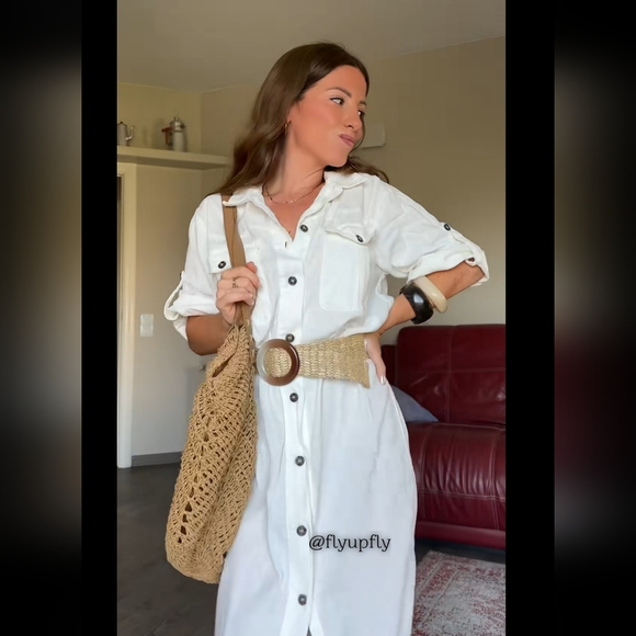 ZARA Linen Blend BELTED MIDI SHIRT DRESS - Picture 5 of 8